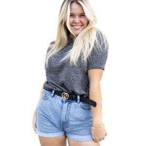 Vintage 90s Y2K Glitter top silver boxy tee